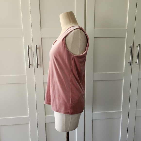 White House Black Market Small Velvet Stretch Pink V-Neck Sleeveless Top - Picture 6 of 7
